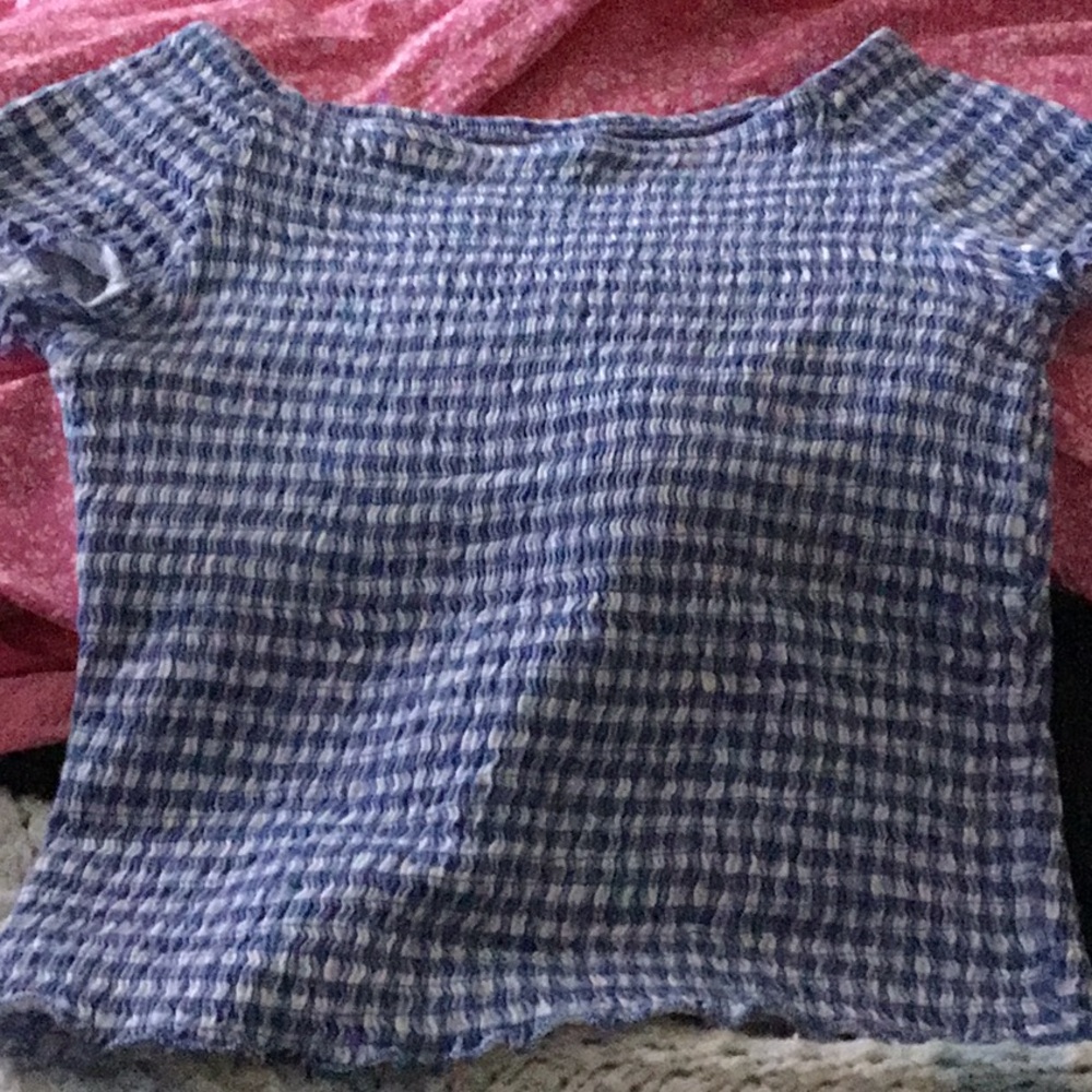 Blue and White Gingham Smocked Top